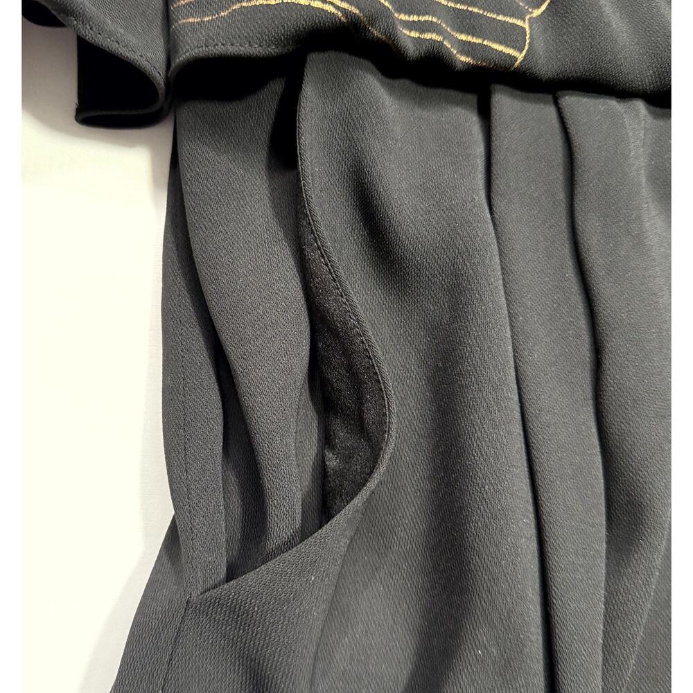Halston Heritage Kimono-sleeve Dress in black and metallic floral pattern. - Picture 7 of 9